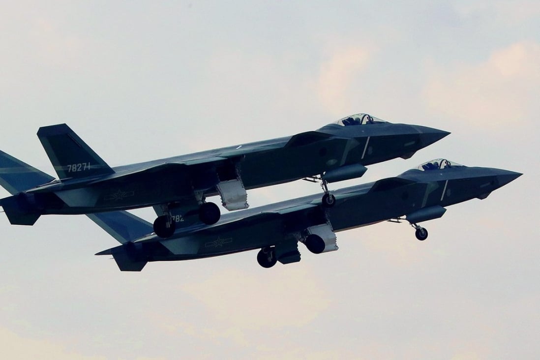 Two PLA Air Force J-20 stealth fighters on a recent training mission. Photo: Xinhua