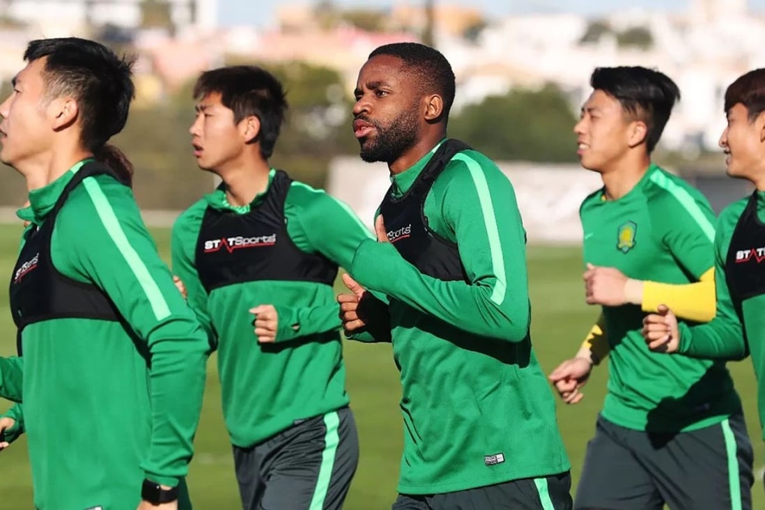 Congolese striker Cedric Bakambu trains with Beijing Guoan at their training camp in Algarve, Portugal. Photo: Handout