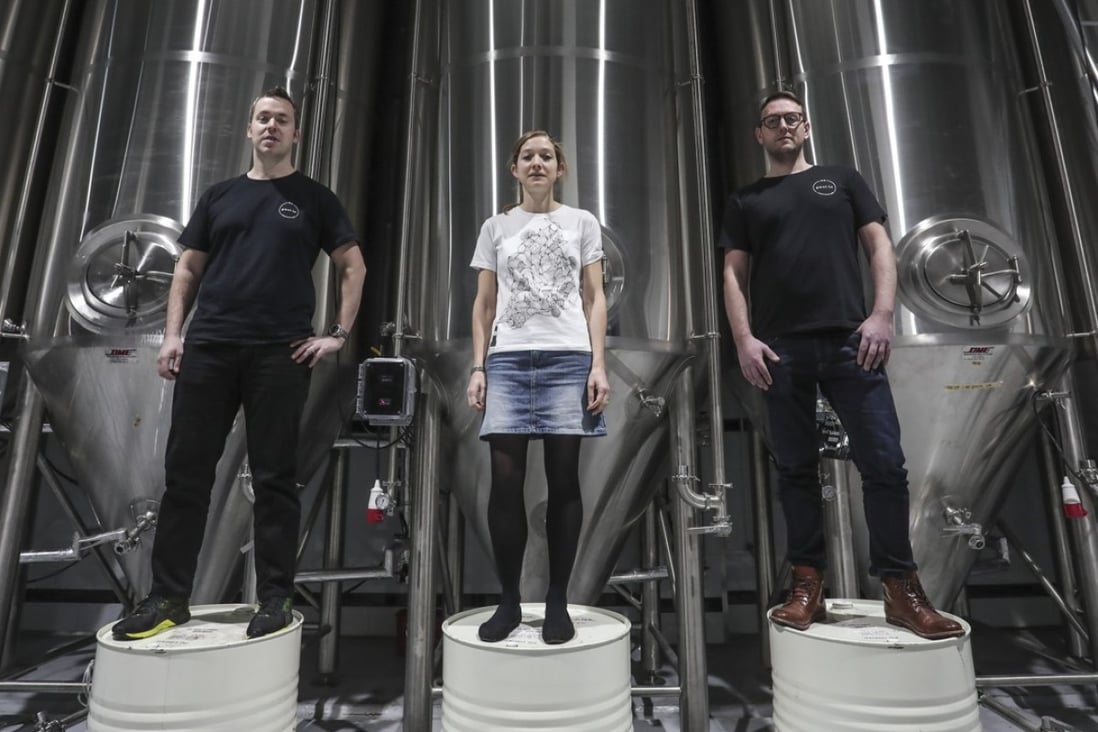 Gweilo Brewery co-founders Ian Jebbitt, wife Emily and Joe Gould at their state-of-the-art factory in Fo Tan, Hong Kong. Photo: Jonathan Wong