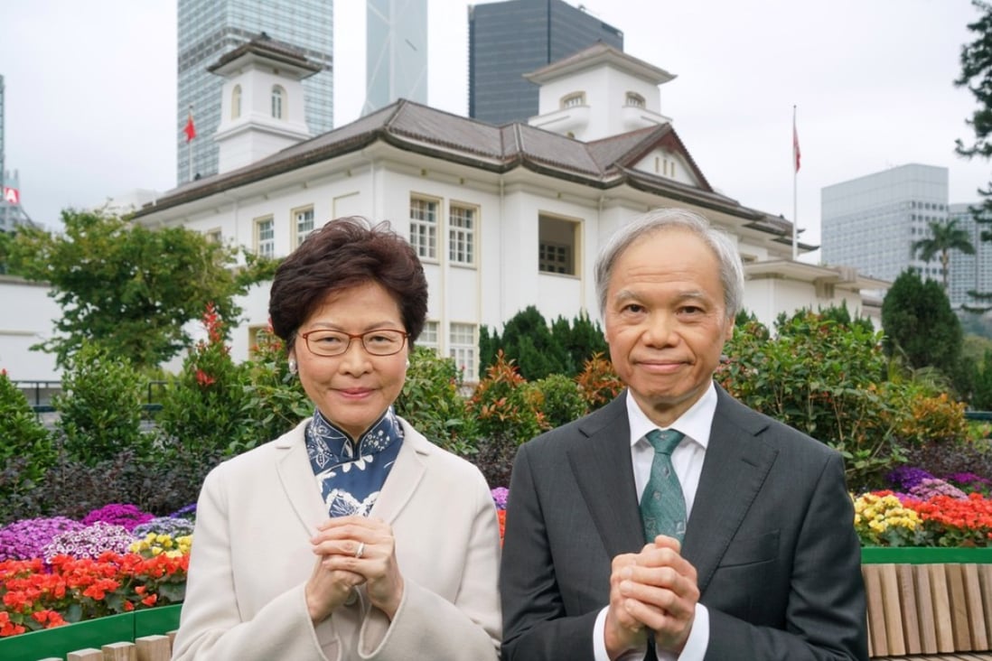 Carrie Lam and Lam Siu-por outside Government House. Photo: Handout