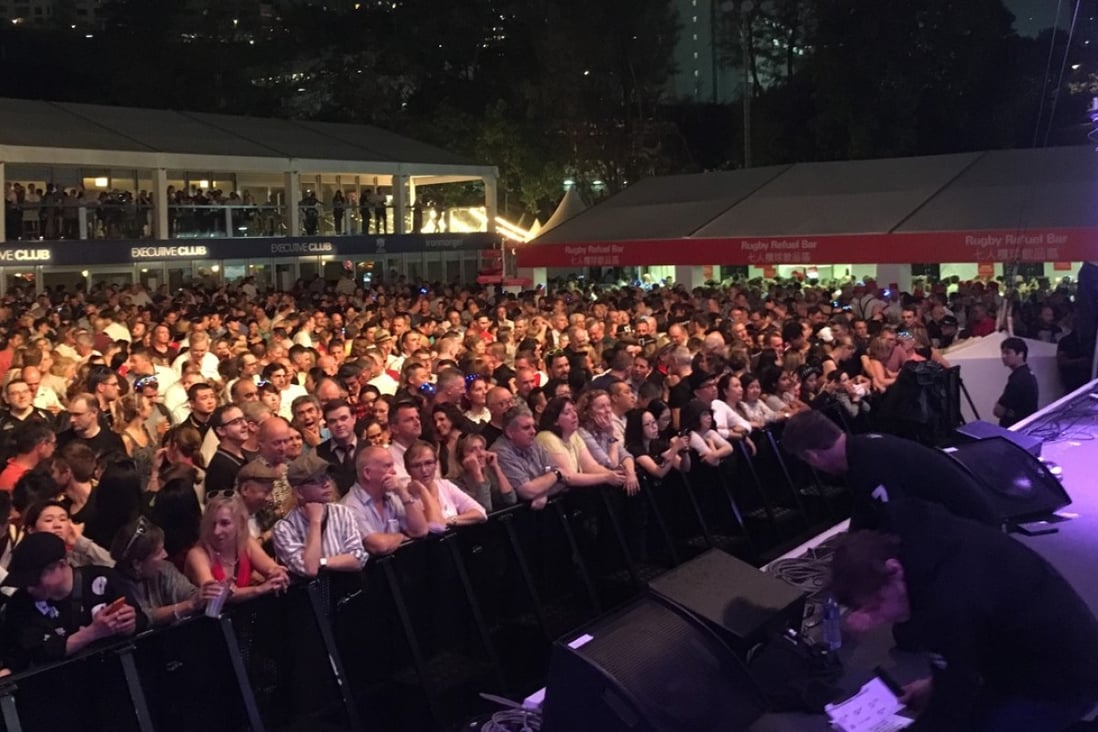 Concertgoers attend the 2017 Hong Kong Sevens kick-off concert at the Sevens Village in So Kon Po. Photo: Nicolas Atkin