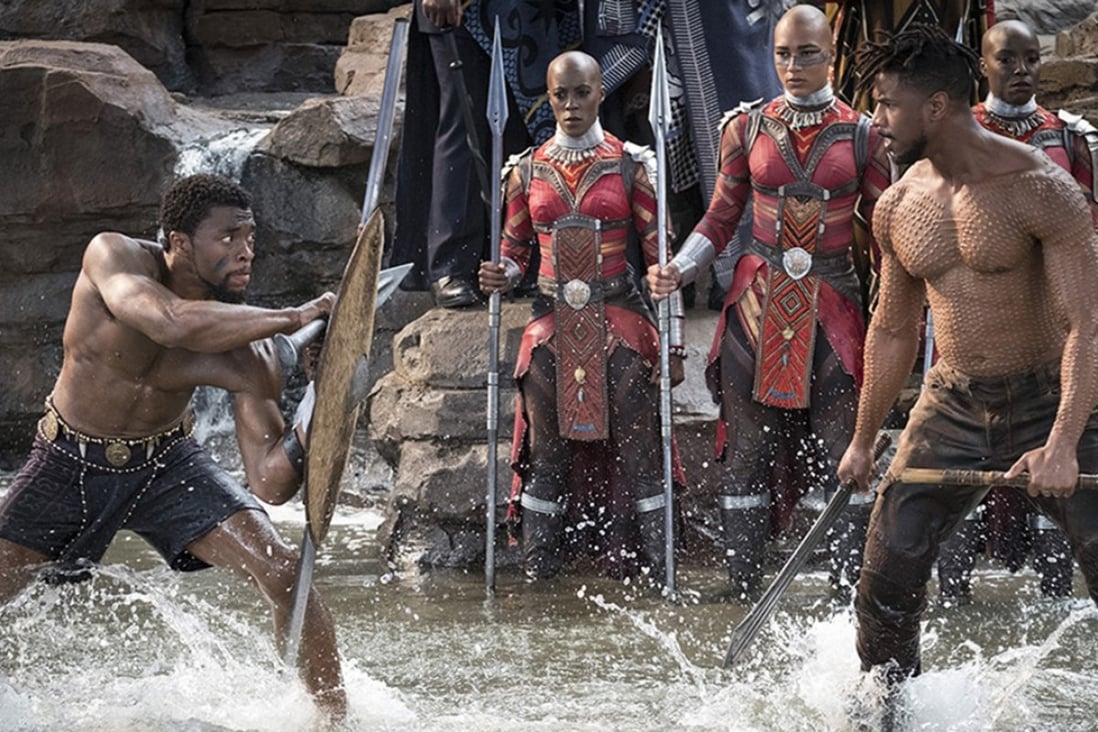 Black Panther (Chadwick Boseman, left) and Erik Killmonger (Michael B. Jordan) in Black Panther. Photo: TNS