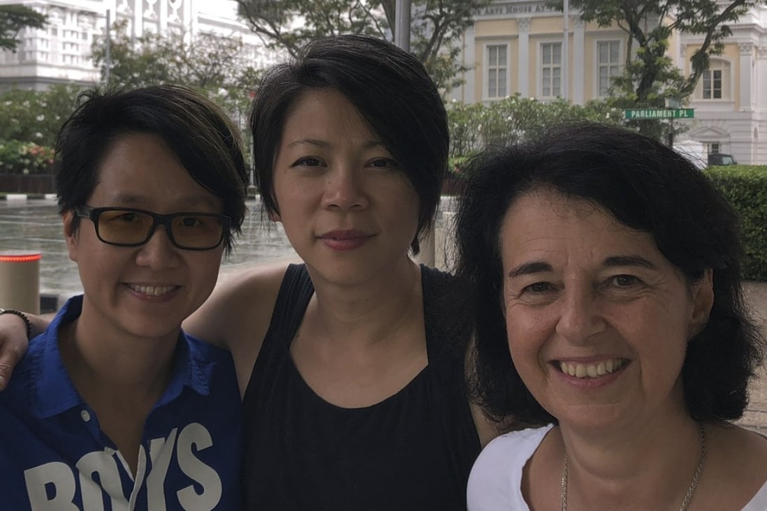 Artists (from left) Shih Yun Yeo, Mona Choo and Claire Deniau in Singapore. Photo: Enid Tsui