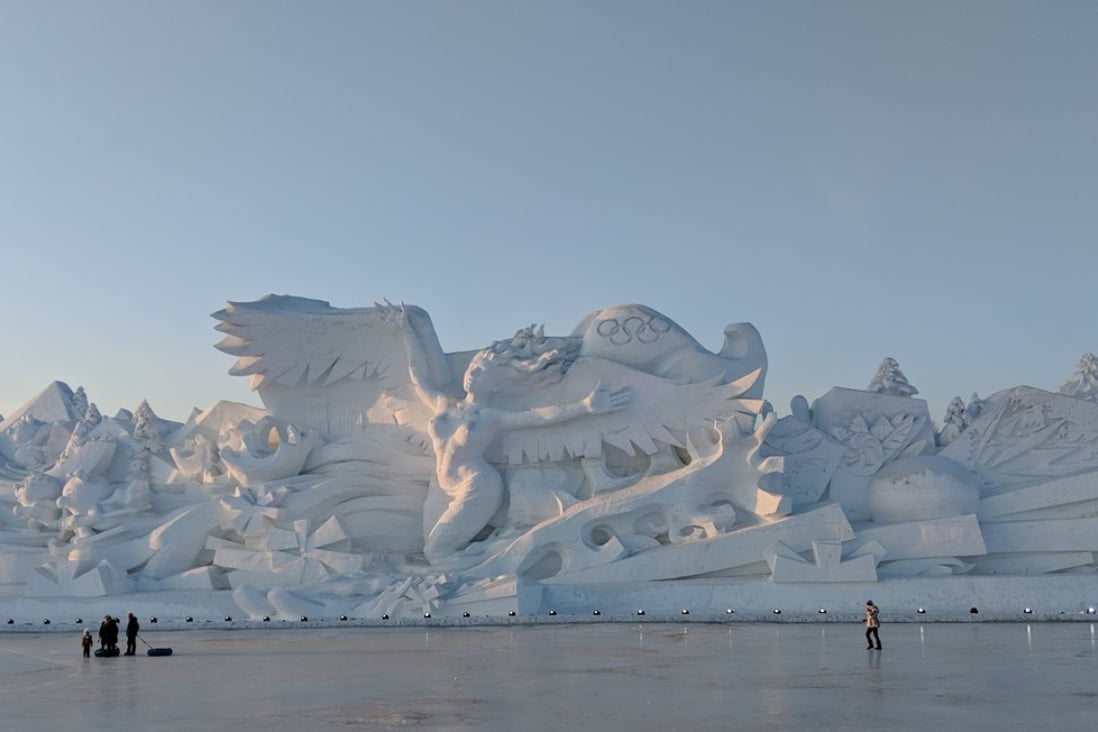 The centrepiece of the Winter Olympics-themed International Snow Sculpture Art Expo in Harbin is a snow sculpture 100 metres long and 30 metres high. Photo: Brett McKeehan