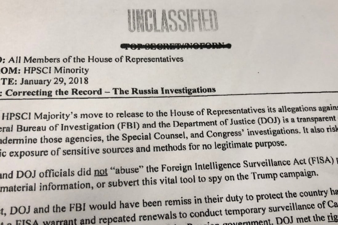 A print of a memo released by the Democrats. Photo: Reuters