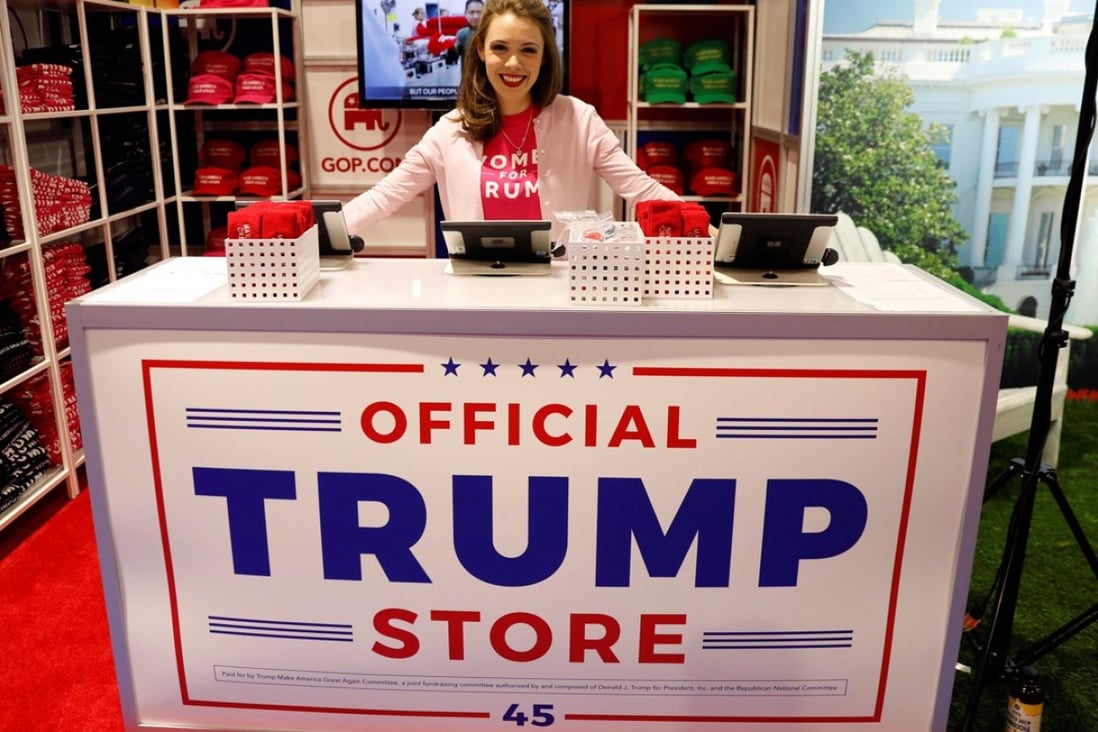 Merritt Corrigan tends the Official Trump Store at the Conservative Political Action Conference (CPAC) at National Harbor, Maryland on February 22, 2018. Photo: Reuters