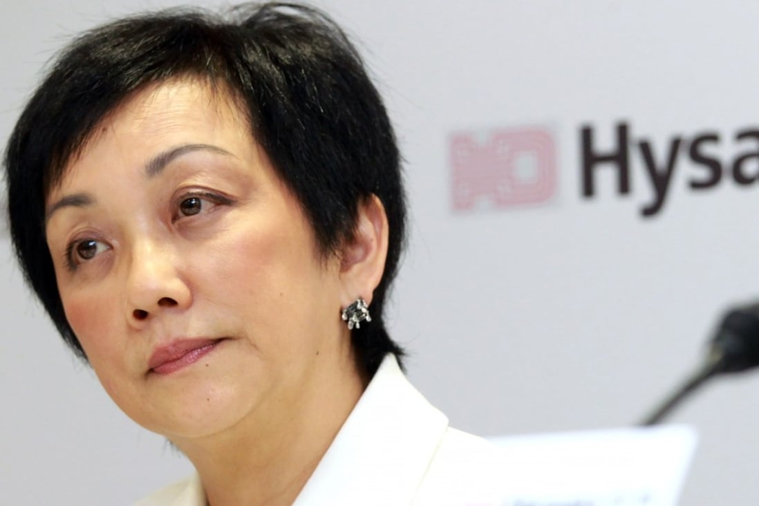 Irene Lee Yun-lien, Hysan Development’s chairman, told a briefing in Hong Kong: “A new addition to our already well-balanced Causeway Bay commercial portfolio is Lee Garden Three. The building is positioned as our area’s lifestyle extension.” Photo: SCMP