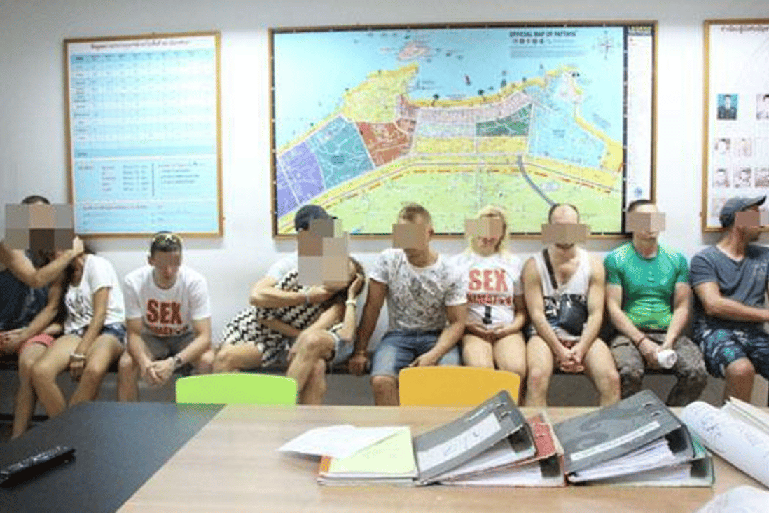 Thai police arrested 10 Russians suspected of organising sex training courses in the seaside resort city of Pattaya. Photo: Chaiyot Pupattanapon