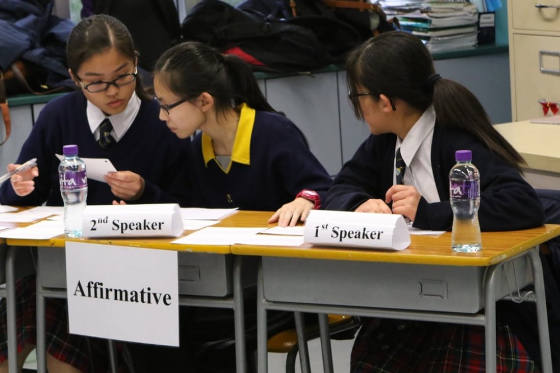 Taking part in debates and public speaking competitions can help teenagers develop self-confidence, which is a trait employers look for. Photo: HKSS Debating