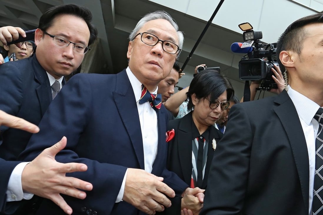 Former Hong Kong chief executive Donald Tsang (centre) was not convicted of bribery, with a November 2017 retrial ending in a hung jury. Photo: Dickson Lee