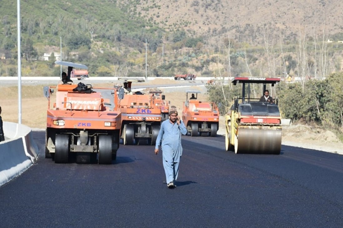A road project developed as part of China’s “Belt and Road Initiative” is seen under construction in Pakistan in December. Photo: AP