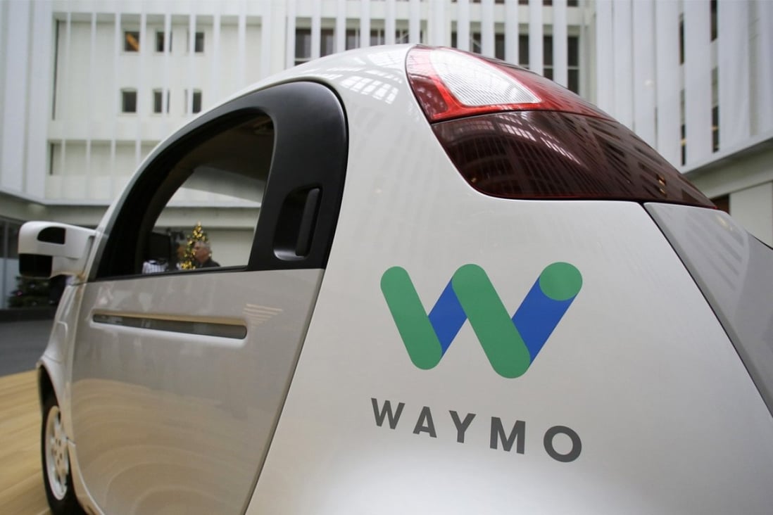 A Waymo driverless car is displayed during a Google event in San Francisco. Photo: AP