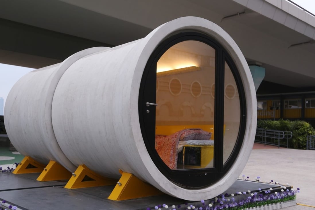 The exterior of the OPod, designed by James Law Cybertecture as an experimental, low-cost, micro home to ease Hong Kong’s affordable housing shortage. Photo: Xiaomei Chen