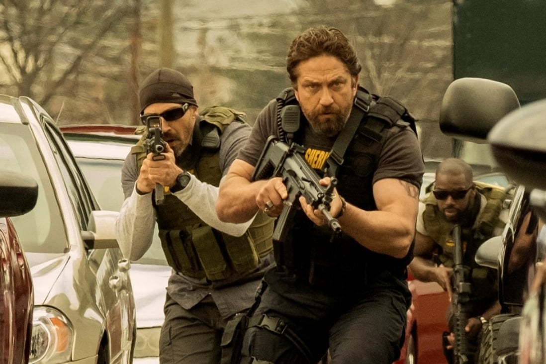 Gerard Butler (front), Maurice Compte (left) and Mo McRae in Den of Thieves (category IIB), directed by Christian Gudegast and also starring Pablo Schreiber and O’Shea Jackson Jr. Photo: STX Entertainment