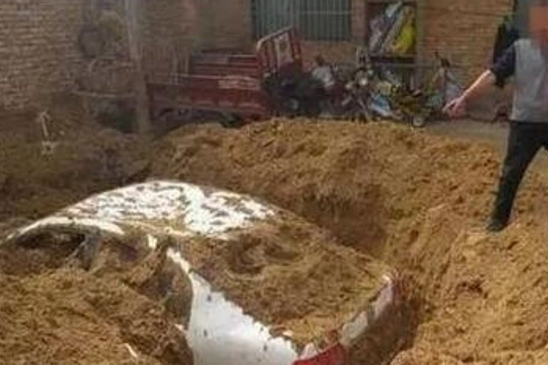 The motorist buried the car in his backyard after a hit-and-run in Shaanxi province. Photo: Handout