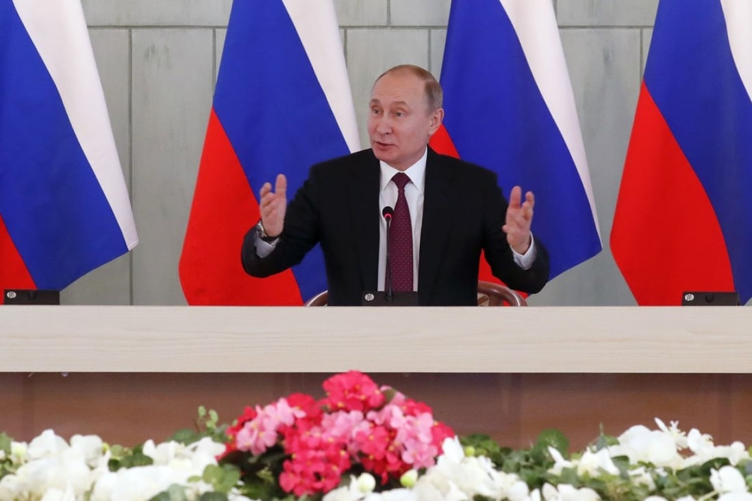 Russian President Vladimir Putin attends a meeting with medical specialists at the Almazov National Medical Research Centre in St Petersburg, Russia, on March 16. He was re-elected president of Russia with a record 76 per cent of the vote on Sunday. Photo: Reuters
