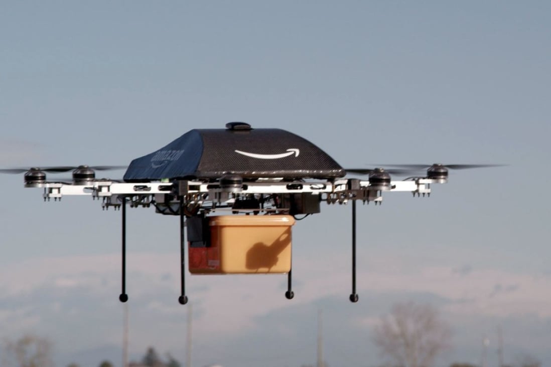 This undated handout photo released by Amazon on December 1, 2013 shows a flying octocopter mini-drone that could be used to fly small packages to consumers. Photo: Agence France-Presse