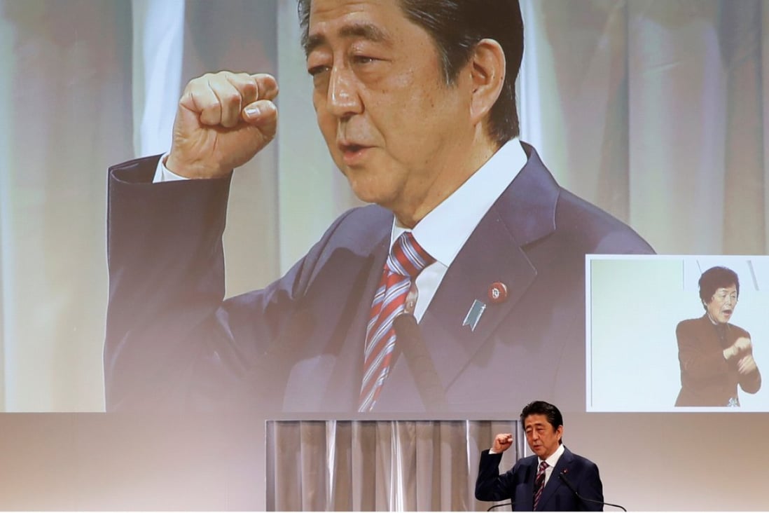 Japan's Prime Minister Shinzo Abe has vowed to press on with his amendment to the country’s pacifist constitution despite being plagued by a cronyism scandal over a cut-price land sale. Photo: Reuters