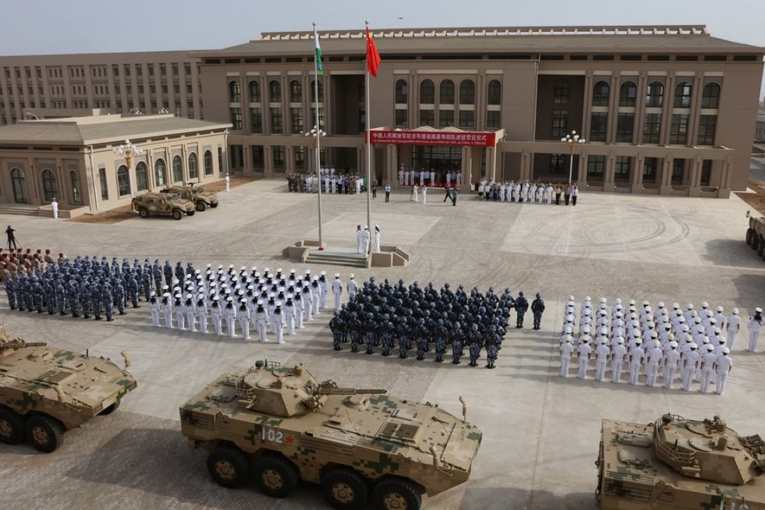 Chinese People's Liberation Army personnel attend the opening ceremony of China's new military base in Djibouti. Photo: AFP