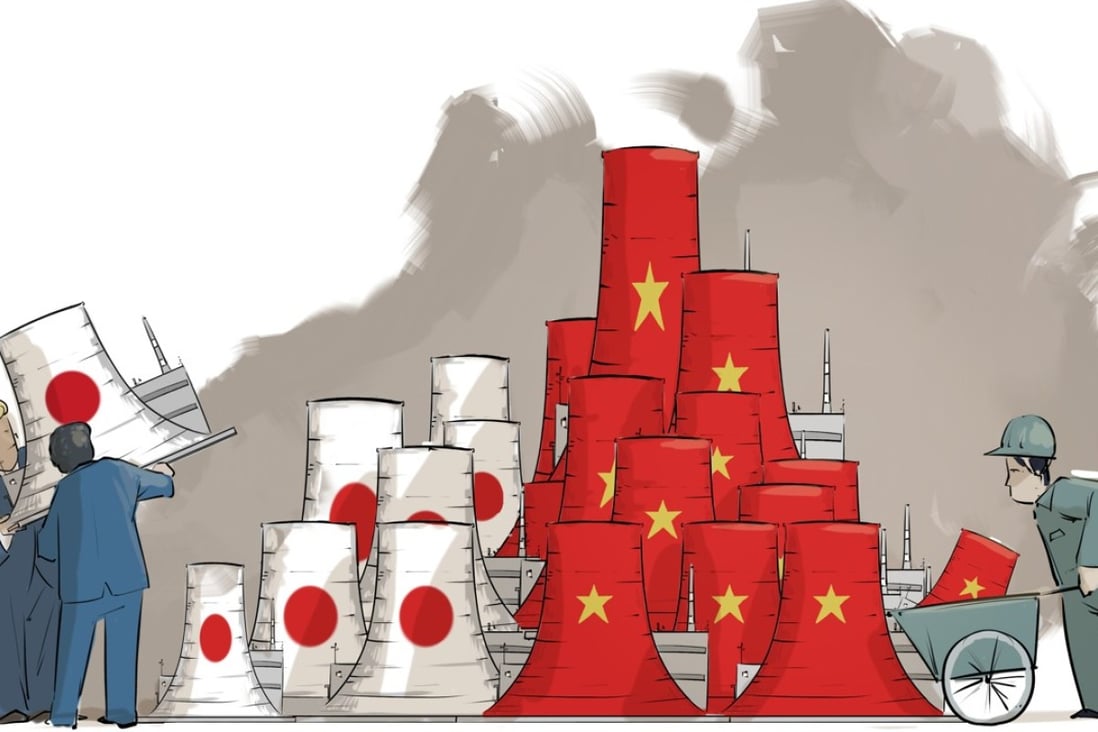 A race between Tokyo and Beijing over the construction of coal plants is already under way. Illustration: Timothy Mcevenue. timothymcevenue.net
