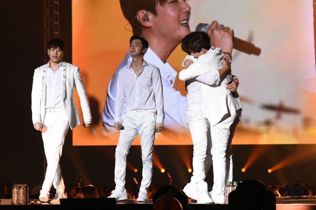 K-pop band Shinhwa perform for Taiwanese fans in Taipei. Photo: TopPhoto/Alamy
