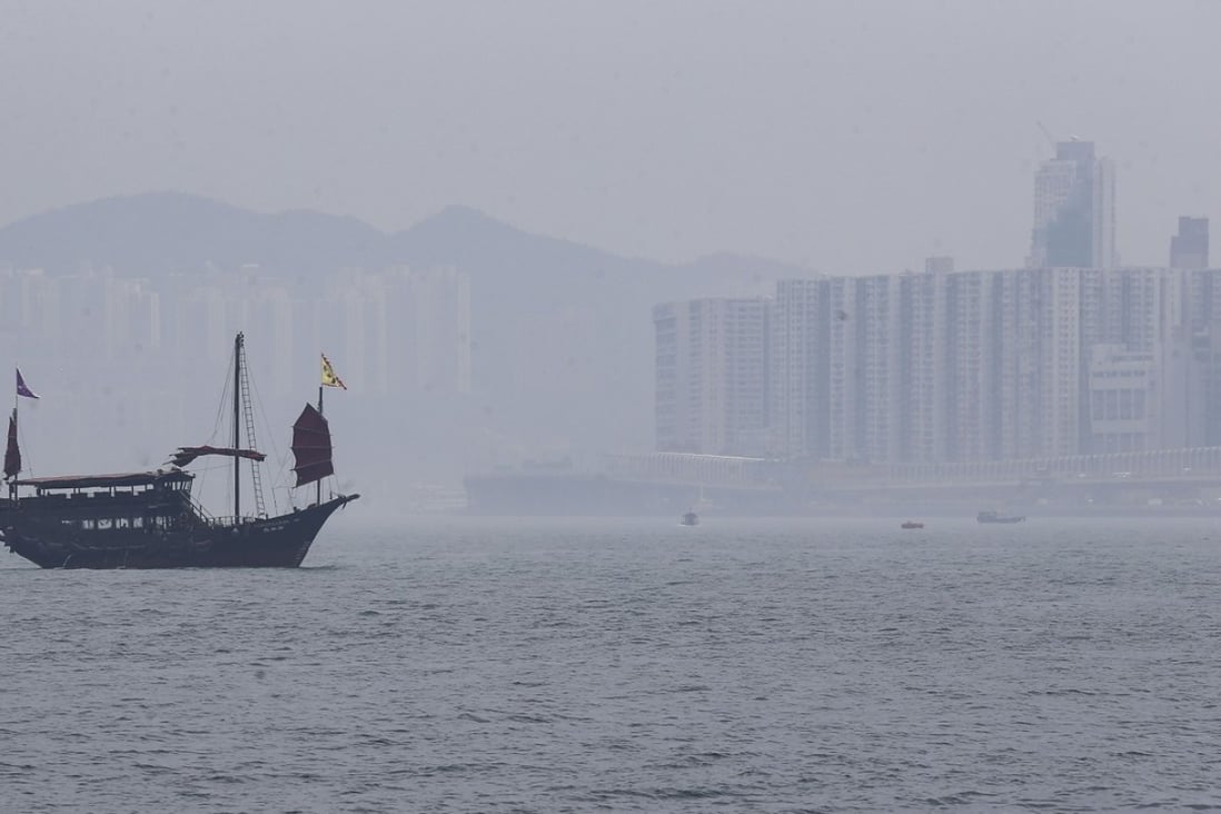 A junk sails across Hong Kong’s Victoria Harbour under a blanket of severe pollution. Photo: Dickson Lee