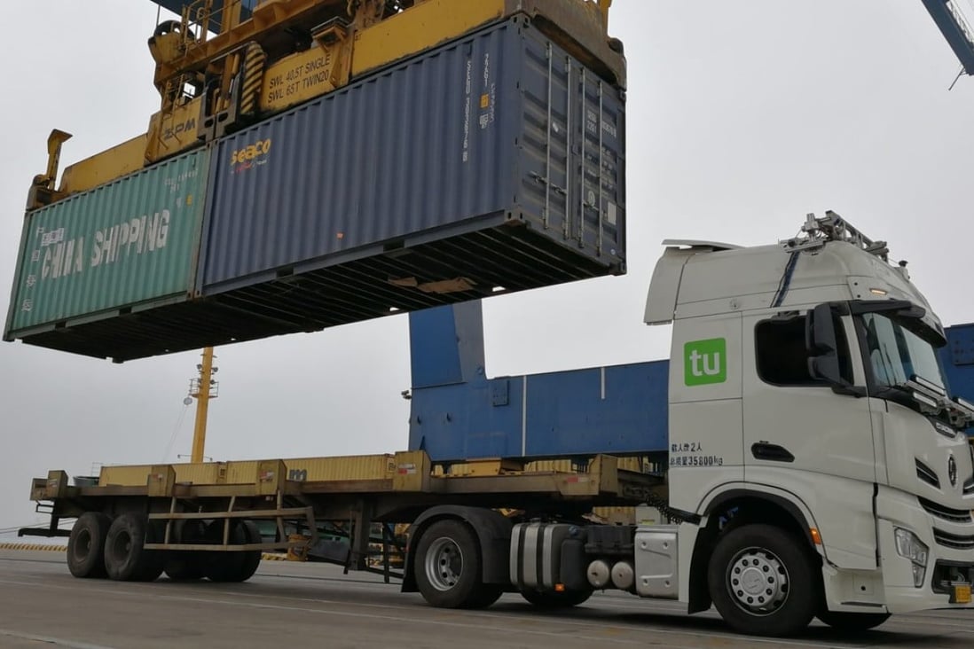TuSimple autonomous trucks will be used in unmanned logistics operations introduced at Chinese ports in the second half. Photo: Handout