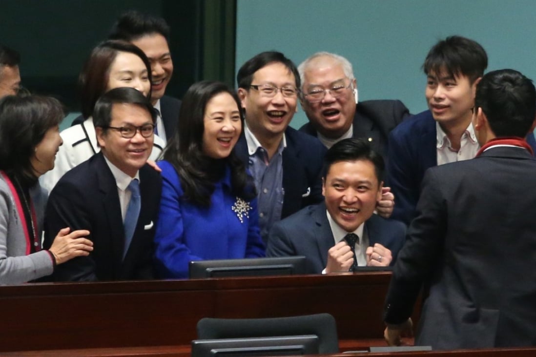 When 38-year-old Vincent Cheng Wing-shun (sat centre) won the Kowloon West seat last month in Hong Kong’s Legislative Council by-election, the pro-establishment camp rejoiced. Photo: Sam Tsang