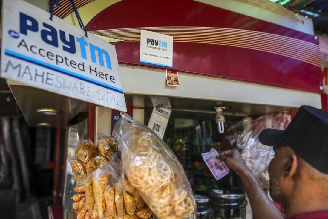 A Paytm sign at a stall selling snacks in Bangalore, India. Photo: Bloomberg