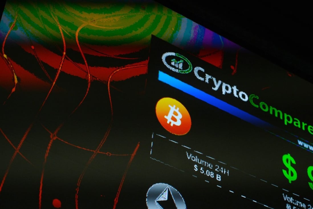 The symbols of bitcoin and Ethereum cryptocurrencies sit displayed on a screen during the Crypto Investor Show in London on March 10. The meeting is the largest crypto and blockchain event for investors in the UK. Photo: Bloomberg