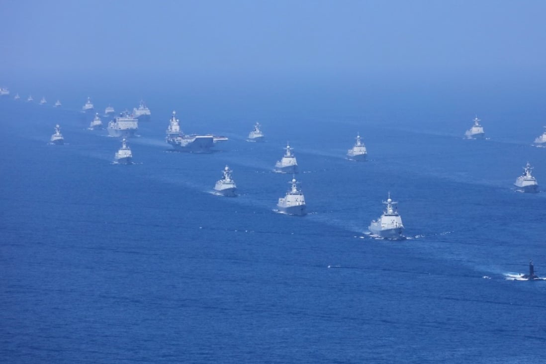 The Liaoning aircraft carrier and about 50 other warships take part in the parade on Thursday. Photo: Xinhua