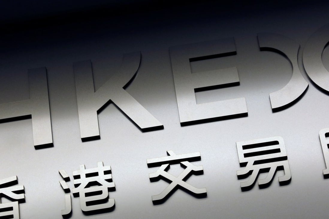 Its logo above the HKEX entrance in Hong Kong. Photo: Reuters