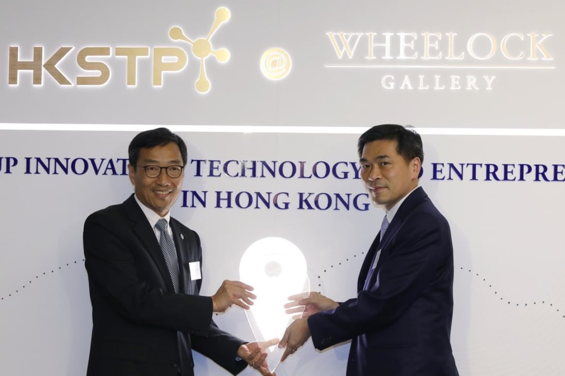 Albert Wong (left), chief executive officer of HKSTP, and Ricky Wong, manager director of Wheelock Properties (Hong Kong) at the opening of the HKSTP @Wheelock Gallery in Admiralty’s Queensway Plaza on Wednesday. Photo: Sam Tsang