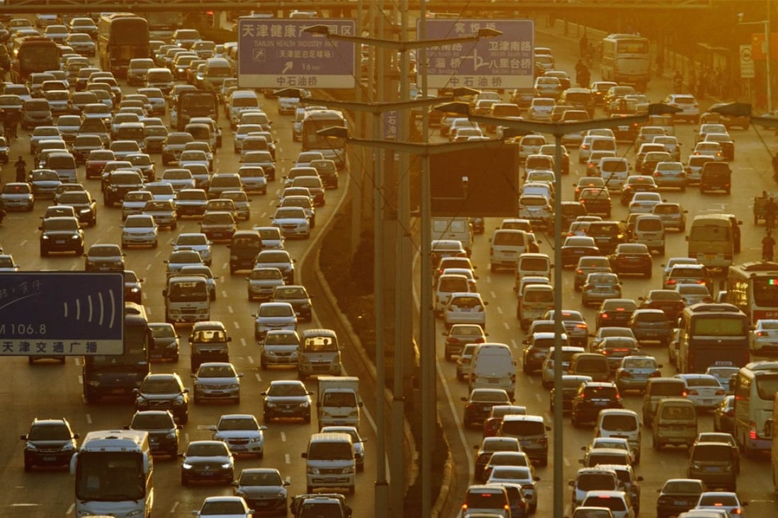 A general view shows traffic during rush-hour in Tianjin, China. Photo: AFP