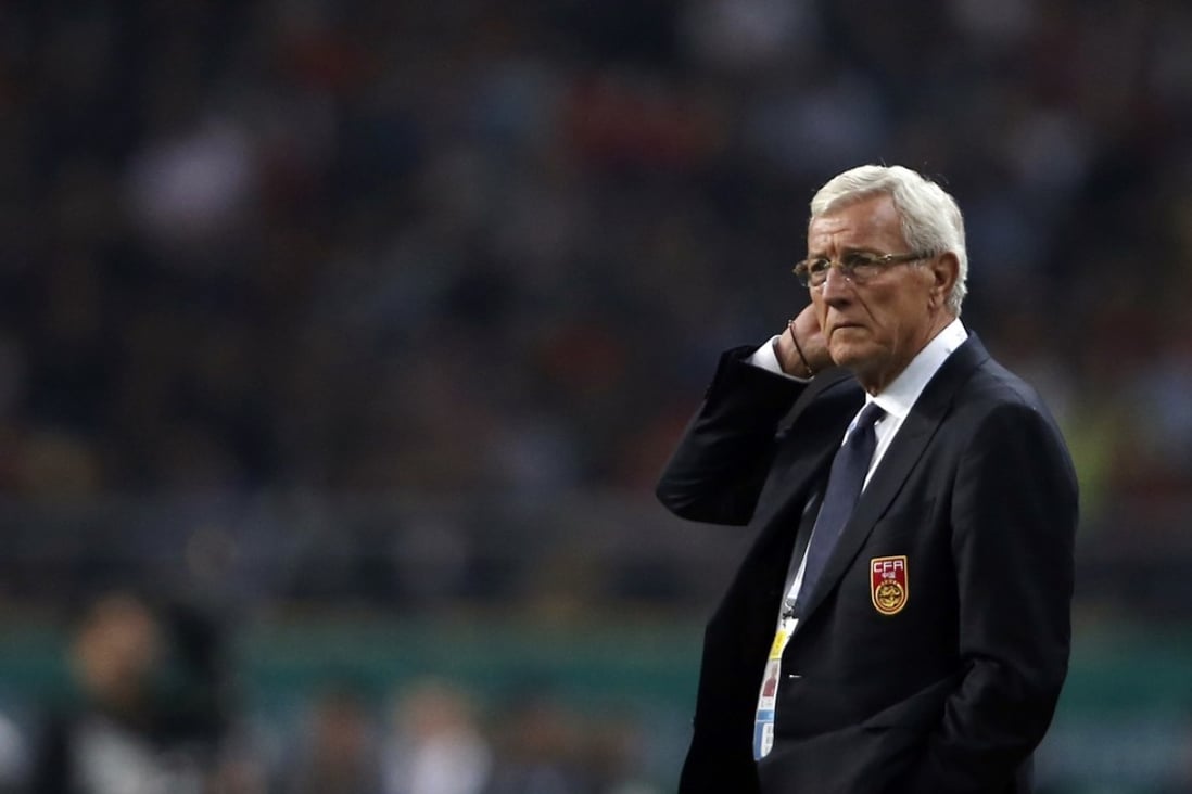 China's coach Marcello Lippi watches the match against Wales at the 2018 China Cup. Wales won 6-0. Photo: AP