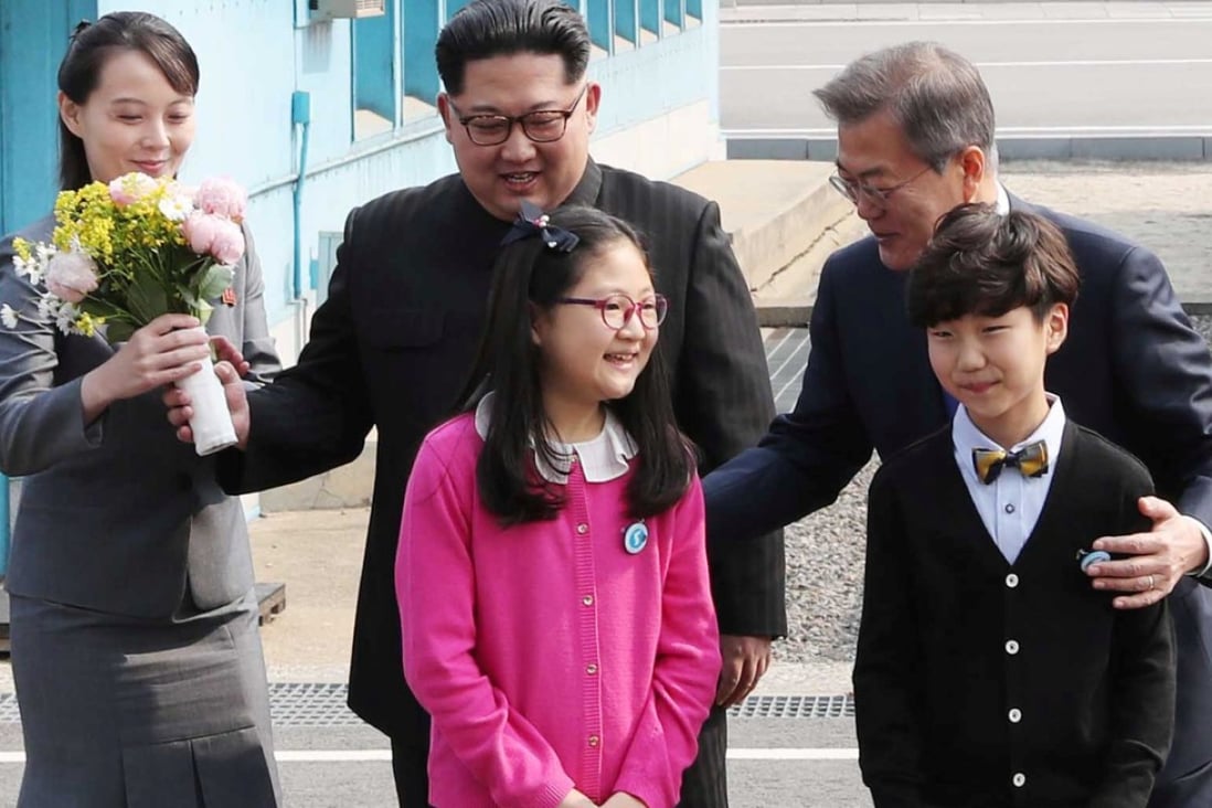 North Korean leader Kim Jong-un and South Korean President Moon Jae-in at the truce village of Panmunjom. Photo: Reuters