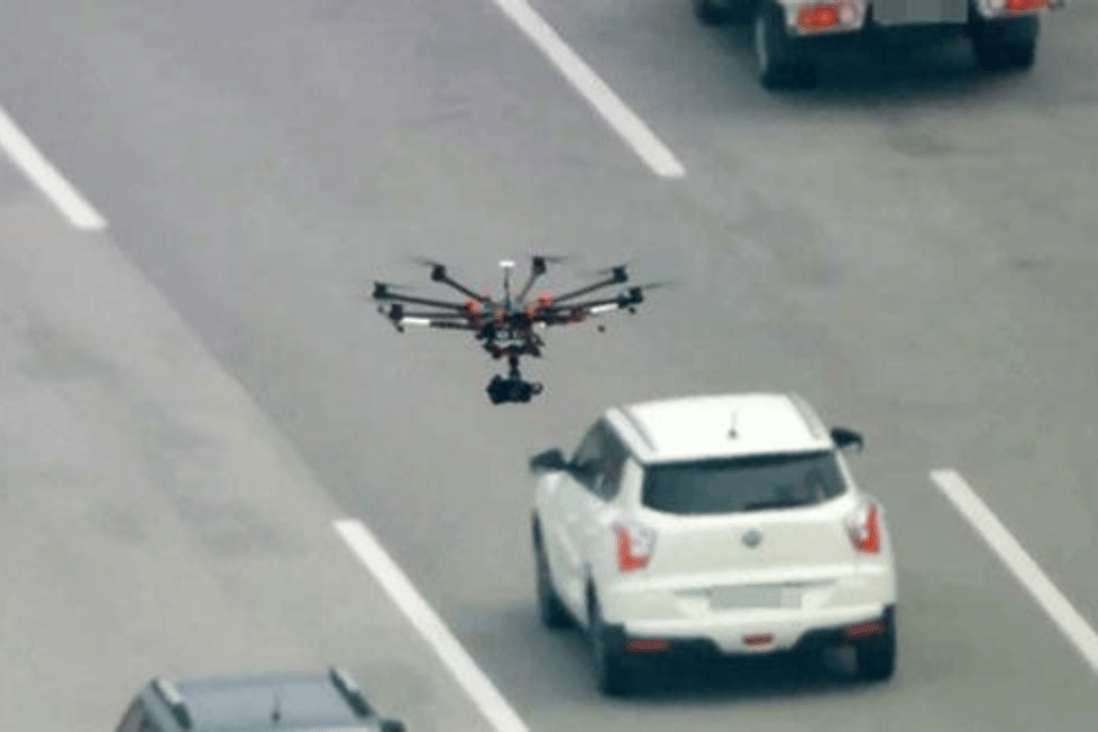 South Jeolla Province police put the traffic monitoring drones to use on the 103km route from Gwangju to Nonsan. Photo: Yonhap