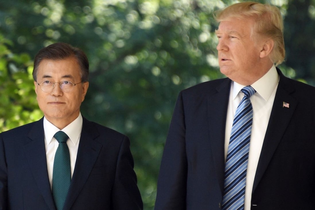 South Korean President Moon Jae-in and US President Donald Trump at the White House in Washington. Photo: AFP
