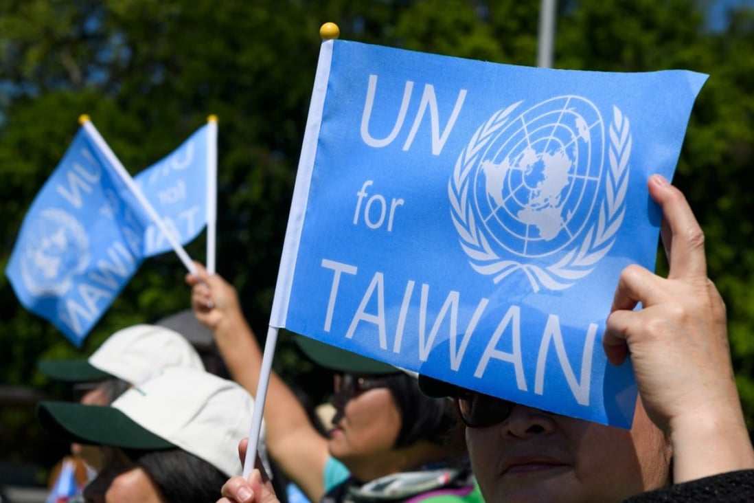 A pro-Taiwan protester demonstrates outside the United Nations offices on the opening day of the World Health Assembly in Geneva last year. Photo: AFP