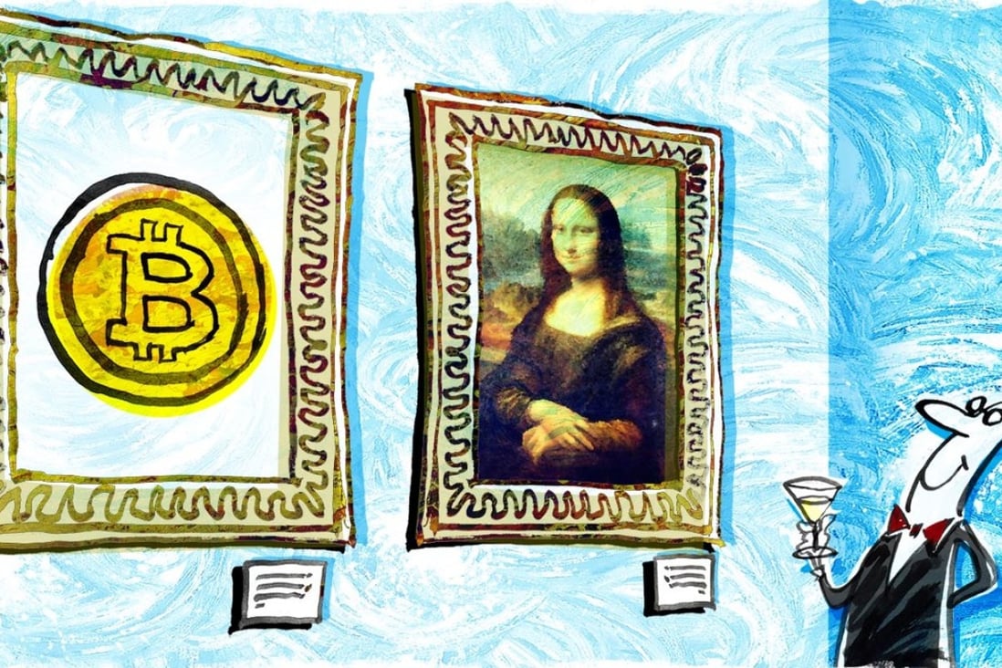 Cryptocurrencies including bitcoin are increasingly used to buy art. Blockchain, the technology underlying them, also interests the art world. Illustration: Henry Wong