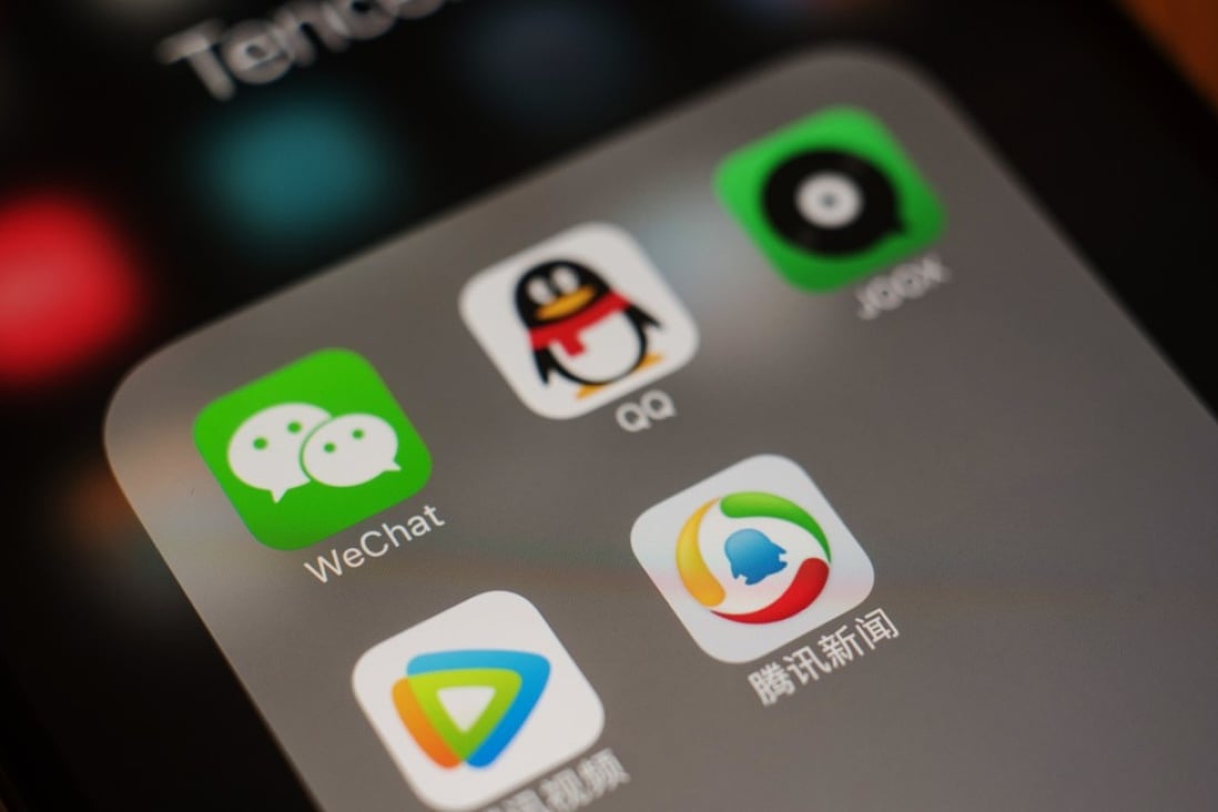 The icons for Tencent Holdings’ applications on WeChat; clockwise from top left, QQ, JOOX, Tencent News and Tencent Video. Photo: Bloomberg