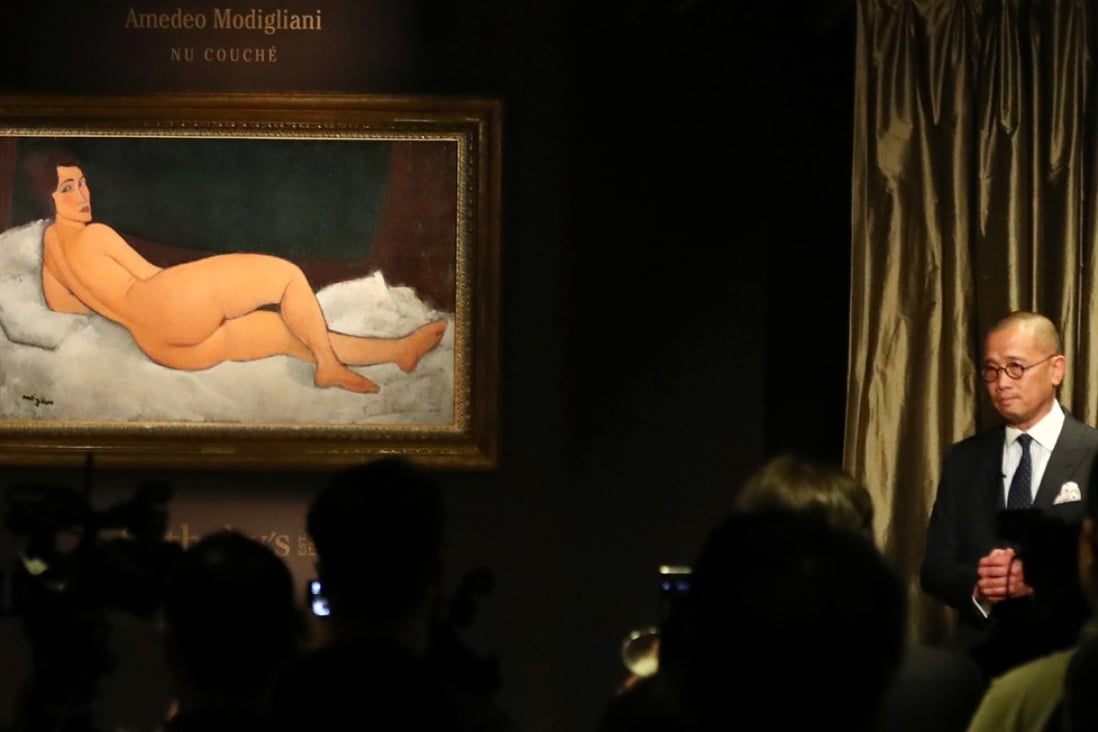 Kevin Ching, chief executive officer of Sotheby’s Asia, at a presentation in Hong Kong of Amedeo Modigliani's painting Nu Couché (sur le coté gauche) ahead of its sale at Sotheby’s in New York for US$157 million. Photo: Nora Tam