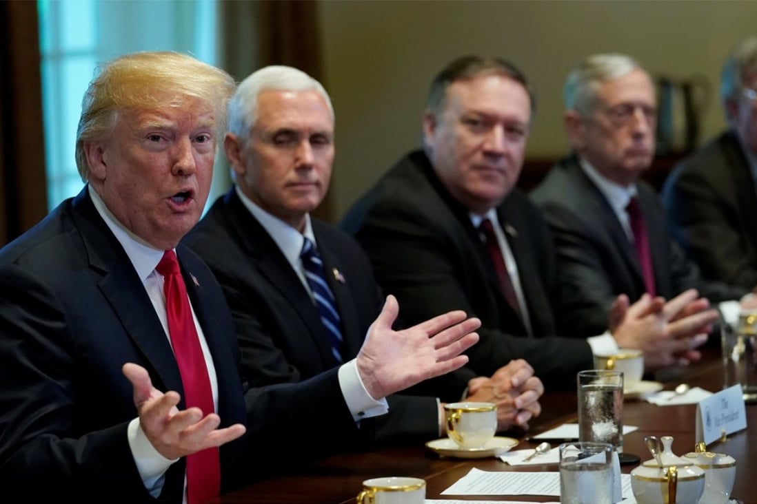 US President Donald Trump speaks alongside his cabinet during a meeting with Nato Secretary General Jens Stoltenberg (not pictured) at the White House in Washington on Thursday. Photo: Reuters
