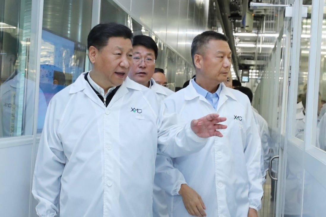 Chinese President Xi Jinping visits Wuhan Xinxin Semiconductor Manufacturing in Wuhan, Hubei province, late last month. Xi says technological self-reliance is central to China’s firm standing on the world stage. Photo: Xinhua