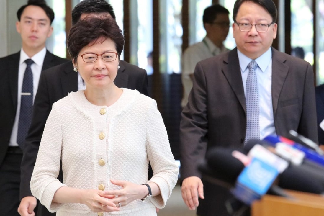 Hong Kong Chief Executive Carrie Lam meeting the media at government headquarters in Tamar. Photo: Felix Wong