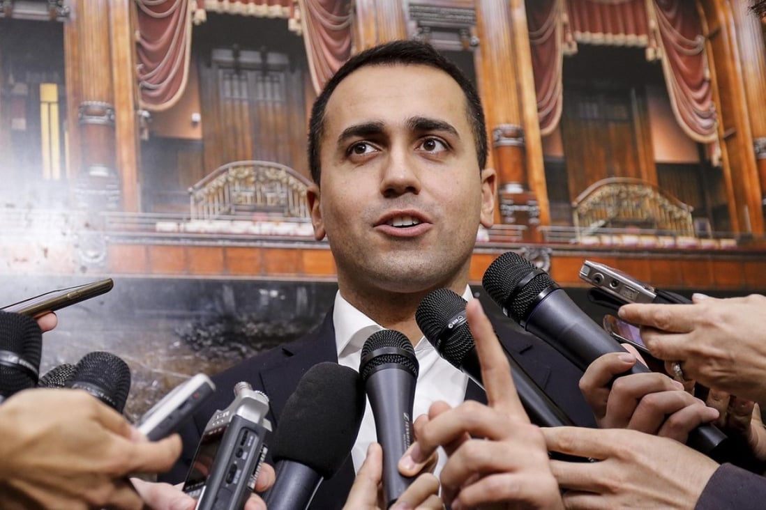 Luigi Di Maio, leader of Italy’s Five Star Movement (M5S), speaks to journalists before the start of the joint meeting of the party’s MPs in Rome on May 30. M5S and the right-wing party The League are still trying to find an acceptable candidate for prime minister, and their mutual eurosceptism has investors fearful for the integrity of the euro zone. Photo: EPA-EFE