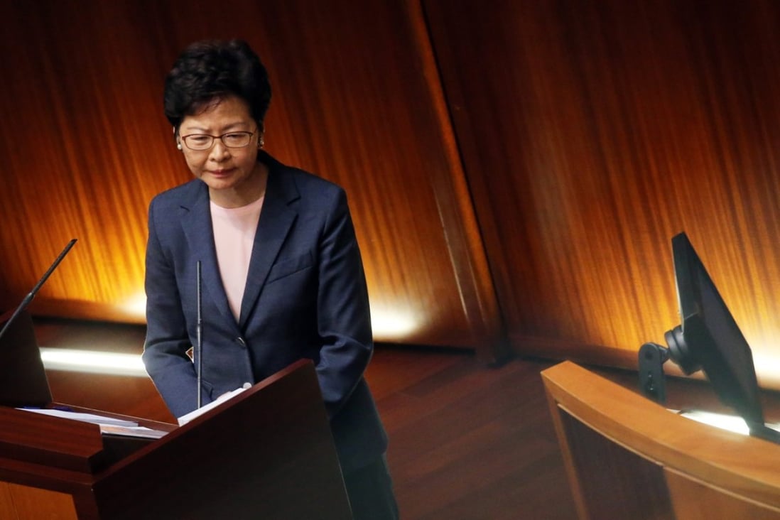 Chief Executive Carrie Lam Cheng Yuet-ngor speaks during the question and answer section at Legislative Chamber in Tamar last week. Photo: SCMP/ Dickson Lee