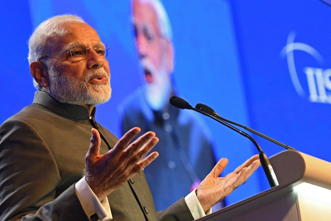 Indian Prime Minister Narendra Modi delivers a keynote speech at the 17th Shangri-La Dialogue in Singapore on Friday. Photo: Xinhua