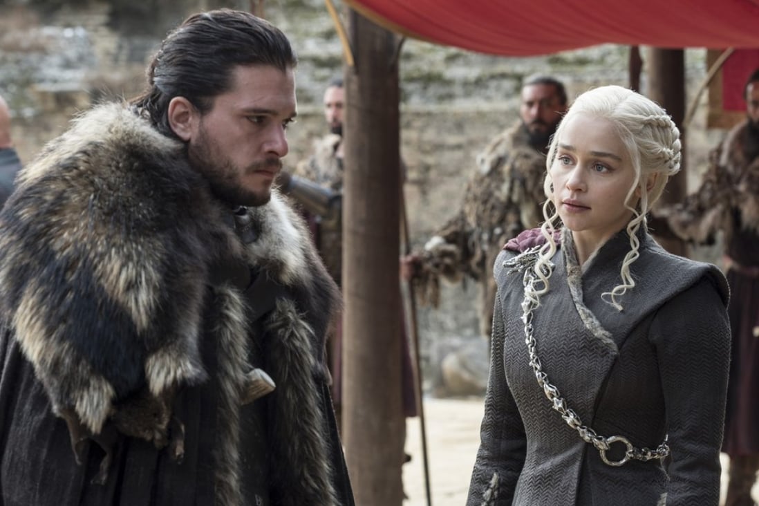 Kit Harington, playing Jon Snow, and Emilia Clarke, playing Danaerys Stormborn, are seen in the seventh season finale of ‘Game of Thrones’. Photo: HBO via AP