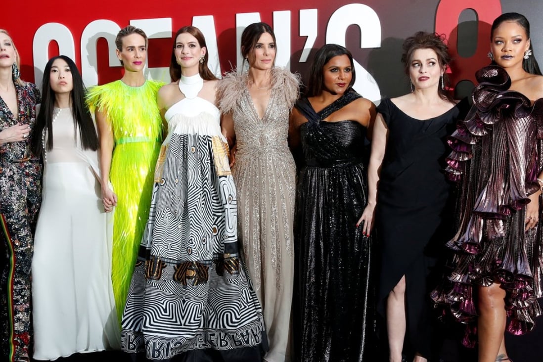 Cast members (from left) Cate Blanchett, Awkwafina, Sarah Paulson, Anne Hathaway, Sandra Bullock, Mindy Kaling, Helena Bonham Carter and Rihanna attend the world premiere of the film ‘Ocean's 8’ in New York on June 5. Photo: Reuters
